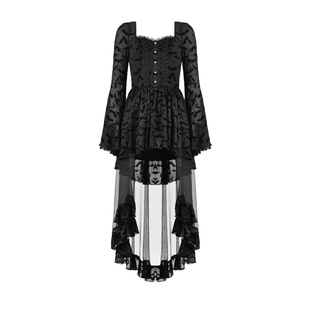 Dark in Love - Star & Moon Gothic Lolita Bat Hem High low dress - Black